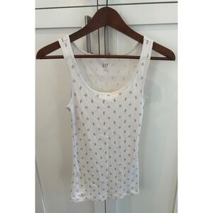 GAP Cactus Print Tank Top Ribbed Sleeveless‎ Casual White XS